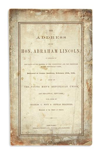 (BOOKS AND PAMPHLETS.) The Address of the Hon. Abraham Lincoln . . . Delivered at Cooper Institute.